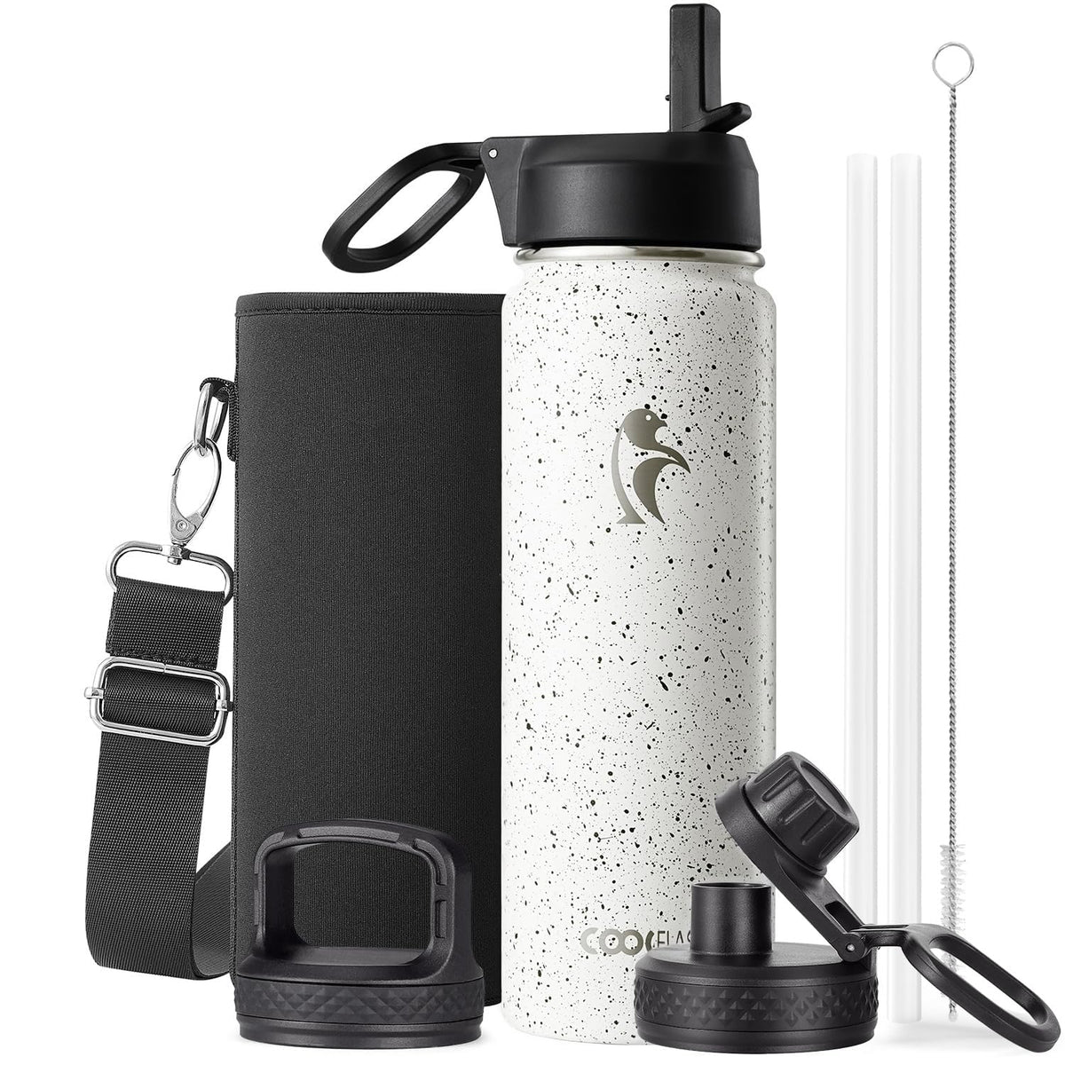 Coolflask Half Gallon Water Bottle Insulated with Straw & 3 Leakproof Lids