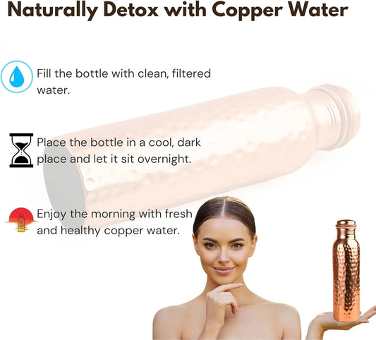 Copper Water Bottle 34oz/1000ml, Pure Handmade Hammered Copper Vessel, Ayurvedic Drinking Flask, Leak-Proof Heavy Duty for Gym Yoga Travel