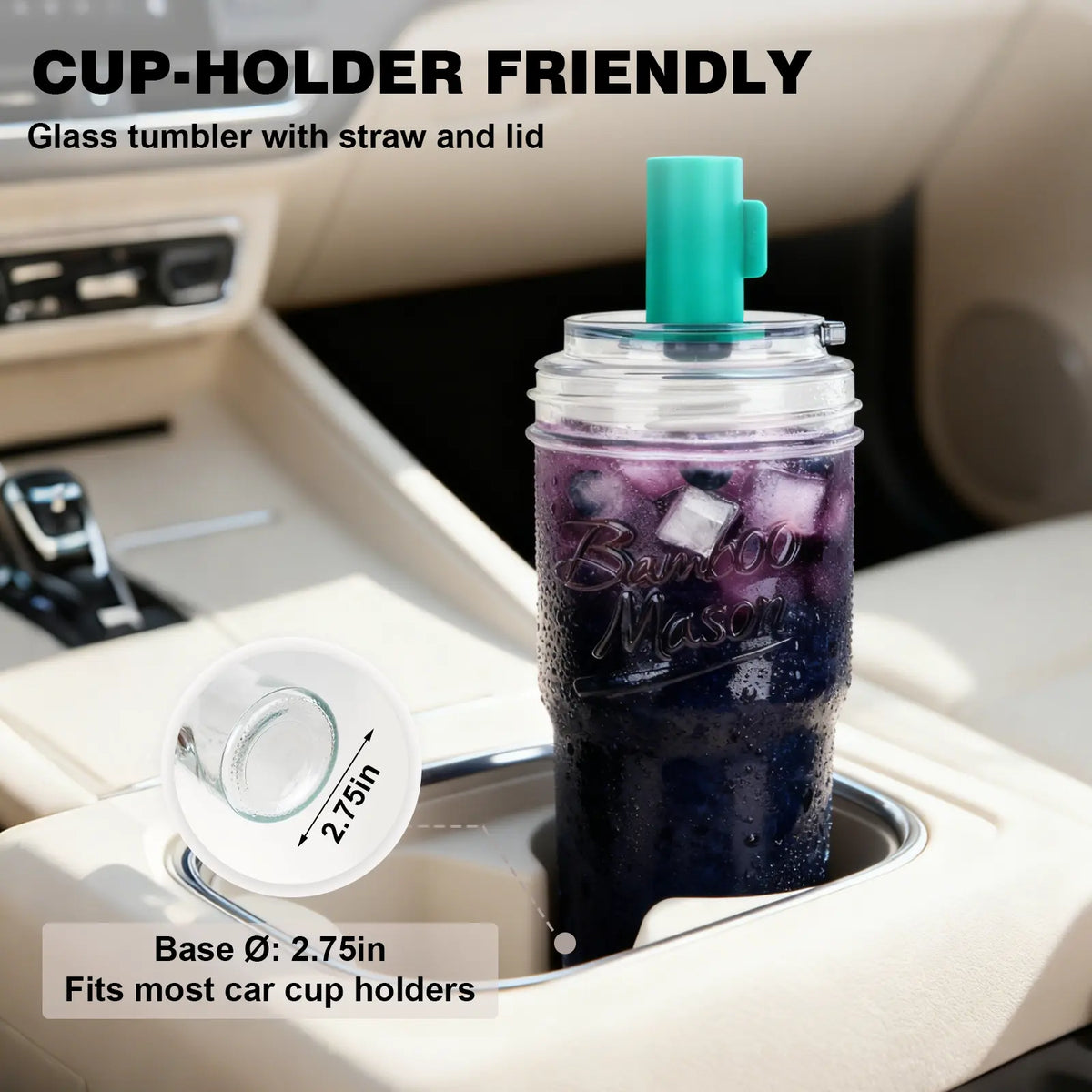 CAP CUP Upgraded 24oz Glass Cup with Leak-Proof Lid & Straw Perfect For Coffee, Smoothies, Juice & Cocktails