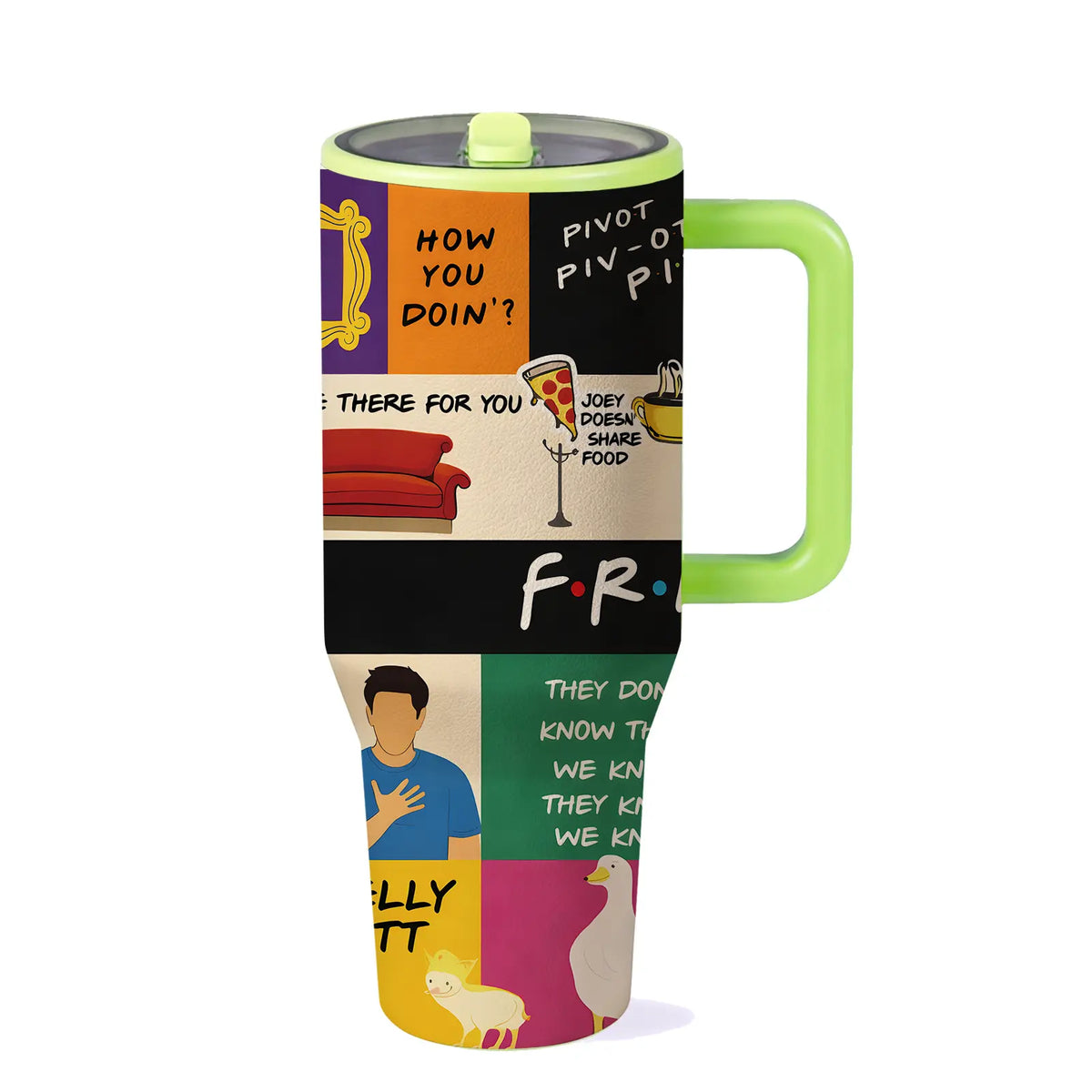 1pc 40oz Friends Coffeehouse Tumbler, Insulated Drinkware, Stainless Steel Insulated Mug with Handle, Vacuum Insulated Cups, Retro Quote Travel Cup for Coffee, Tea and Cold Drinks, Large Capacity Vacuum Flask Gift for Friends, Dad Tumbler