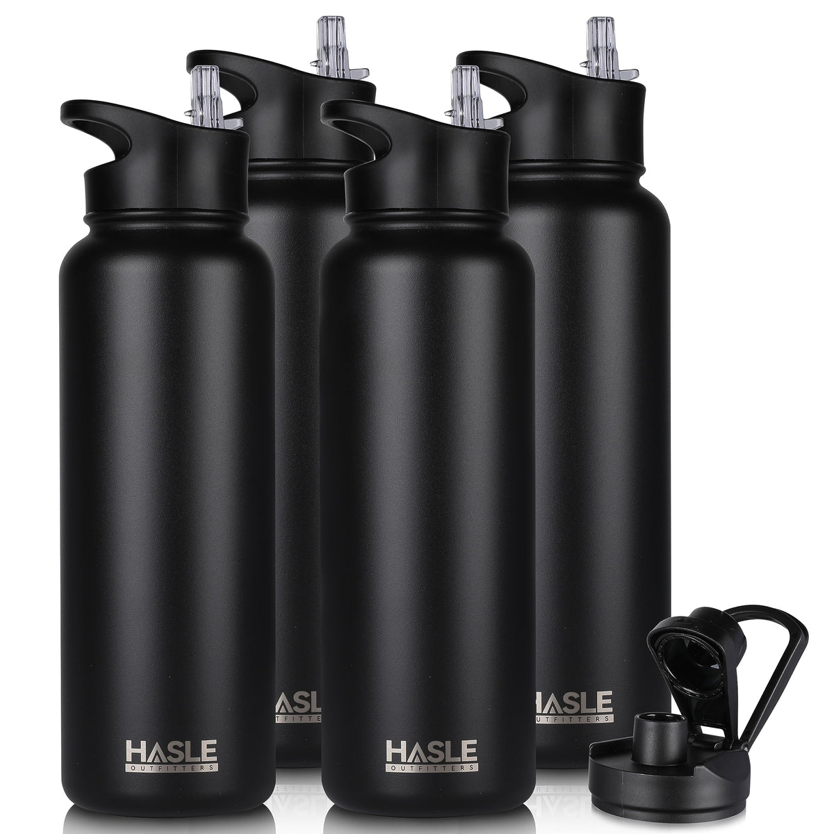 HASLE OUTFITTERS 32 oz Insulated Water Bottle Stainless Steel Double Walled Vacuum Sports Water Bottle with 2 Lids (Straw and Spout Lid) for Gym Camping Hiking(Black,1)