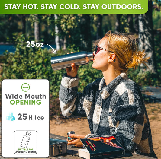 Blockhütte Vacuum Insulated Stainless Steel Water Bottle - 25 oz I Wide Mouth Metal Bottle for hot and cold drinks I BPA-Free I for Travel, School I Kids, Adults, Water Canteen, Sports, flask