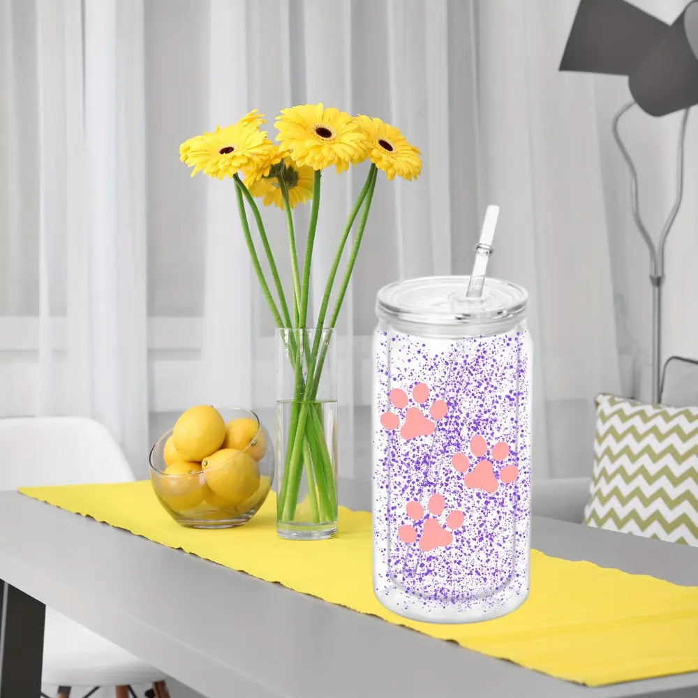 14pcs 16oz Reusable Leak-Proof Double-Wall Acrylic Snow Globe Tumbler Set - 6 Cups, 8 Mix Stickers, DIY Glitter-Filled Plastic Jars, Pre-Drilled for UV DTF Wraps, Insulated Straw Cups, Portable, Washable, Holiday Gifts
