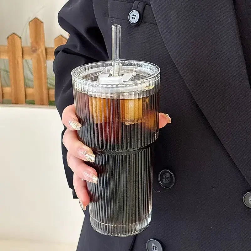 Insulated Glass Cup with Straw and Lid, Leak-Proof Portable Travel Mug for Coffee & Drinks, Drinkware Available in Single or Dual Pack, Leakproof Straw Cup