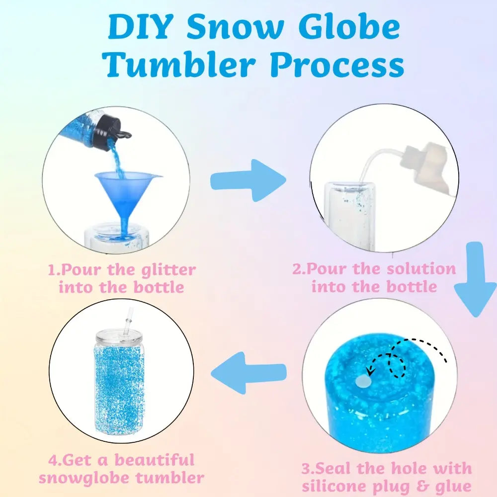 14pcs 16oz Reusable Leak-Proof Double-Wall Acrylic Snow Globe Tumbler Set - 6 Cups, 8 Mix Stickers, DIY Glitter-Filled Plastic Jars, Pre-Drilled for UV DTF Wraps, Insulated Straw Cups, Portable, Washable, Holiday Gifts