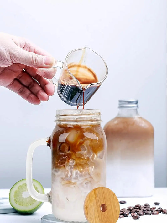 ANOTION   24oz Mason Jar with Lid and Straw, Regular Mouth with Handle Drinking Glasses Tumbler Reusable Boba Smoothie Water Bottles for Iced Coffee