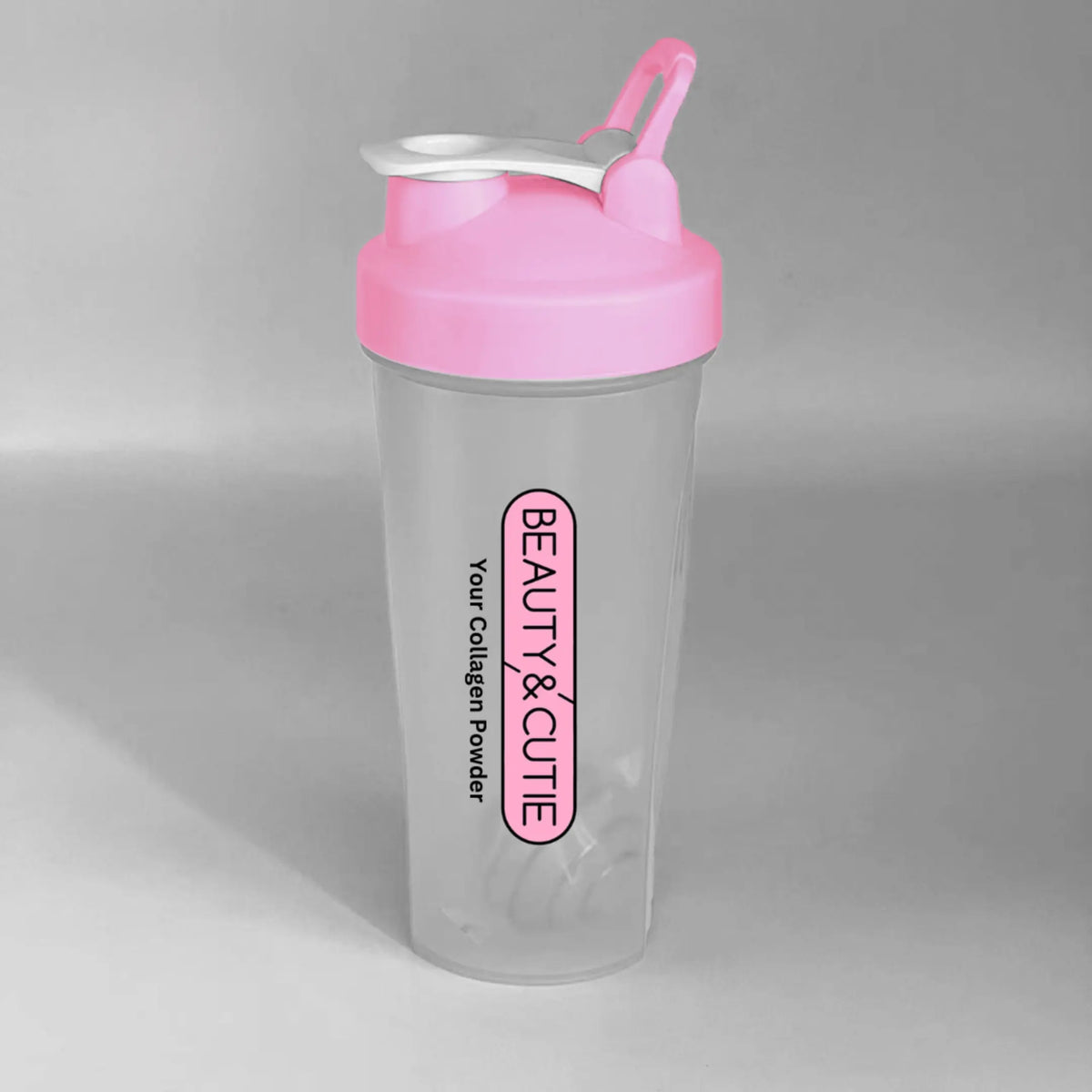 Beauty & Cutie Collagen Shaker Bottle - Pink Lid Transparent Body for Your Collagen Powder