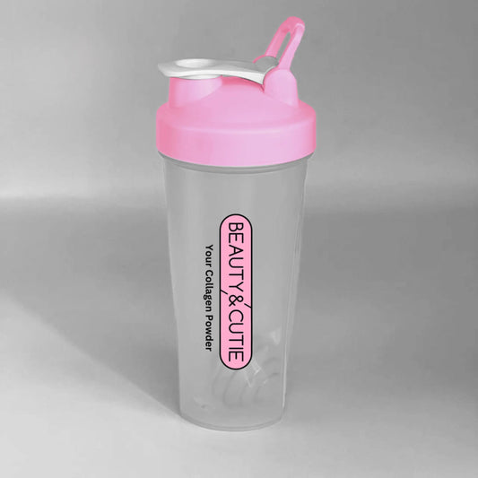 Beauty & Cutie Collagen Shaker Bottle - Pink Lid Transparent Body for Your Collagen Powder