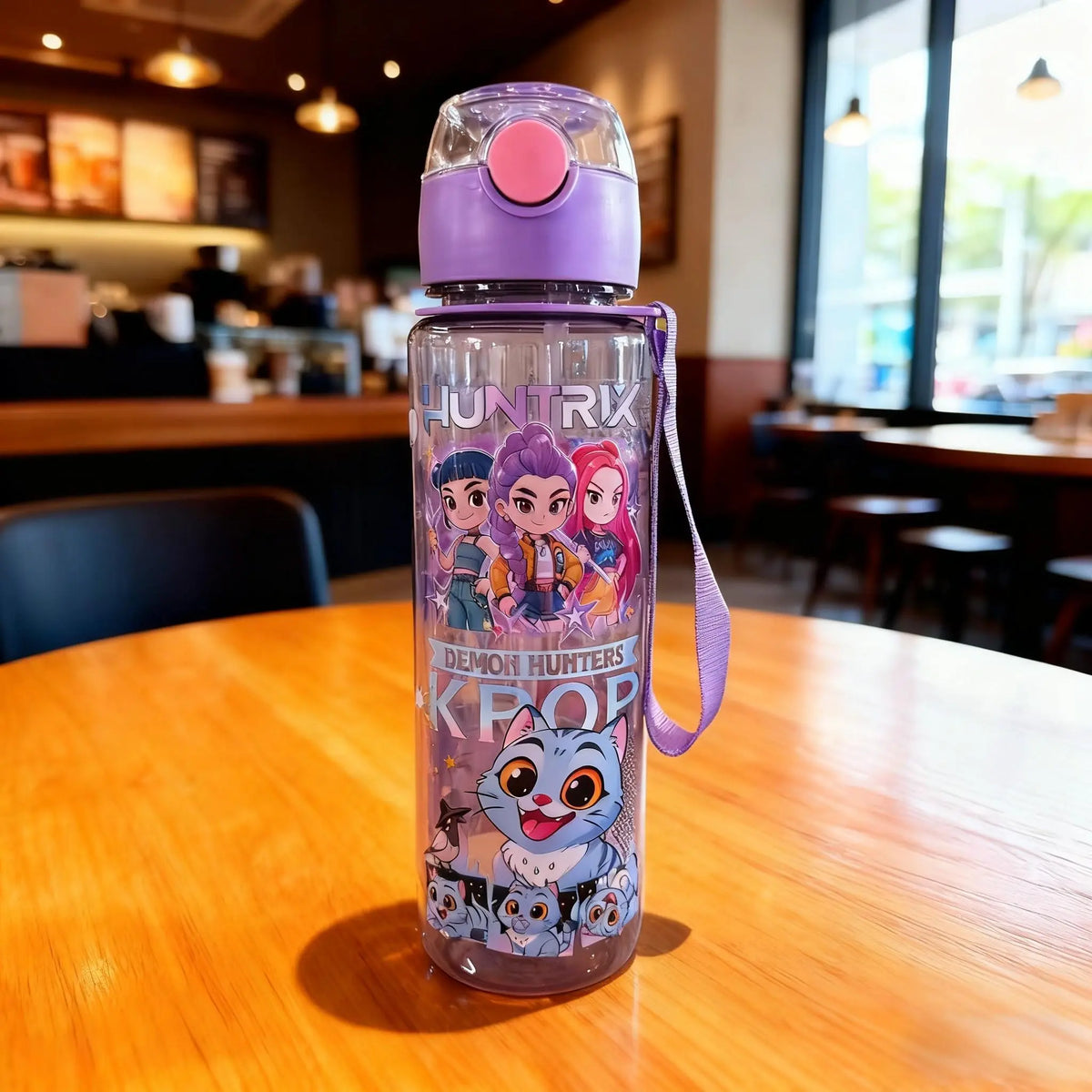 K-Pop Ghost Hunter Theme Wicked Water Bottle with Straw & Lid, Reusable Hard Plastic, 700ML, Eco-Friendly Drinkware for School, Travel, Coffee Use & Halloween Parties, Teen Gift, Portable Water Bottles