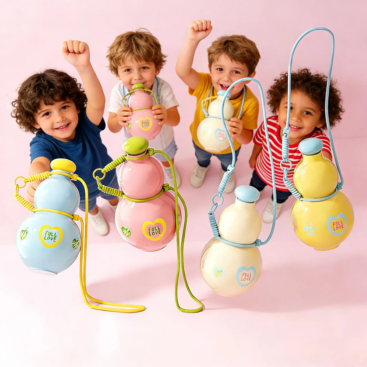 UFORU 880ml Gourd Water Bottle - Reusable Kids Drinkware, Colorful PP-PC Blend Portable Washable Printed Big Belly Tumbler, Leak-Proof Lid, Adjustable Strap for School, School/Home Use