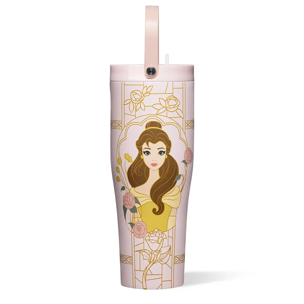Disney Princess 30oz Leakproof Portable Travel Tumbler - BPA-Free Unisex Adults Reusable Drinkware, Tuckaway Spout, Silicone Flexible Handle, Princess Art, Outdoor Mountain Hiking Kitchenware