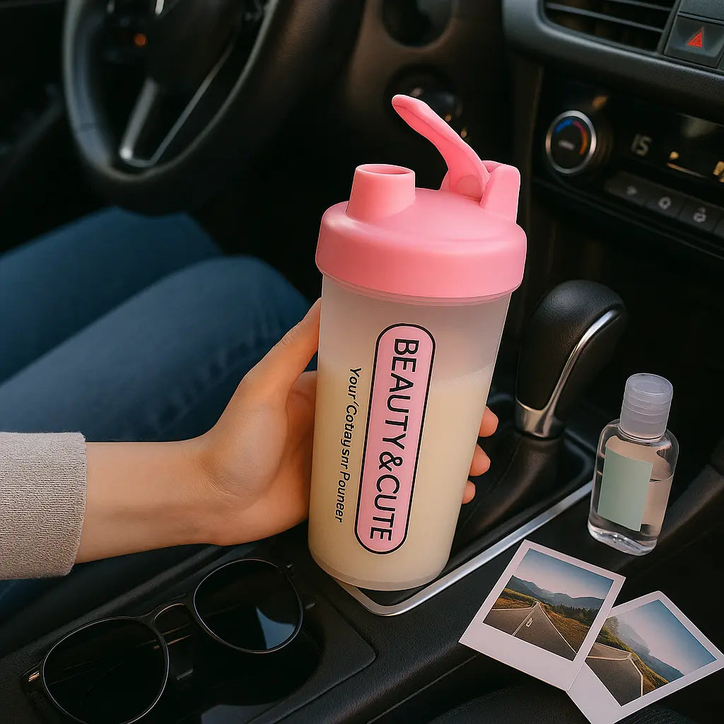 Beauty & Cutie Collagen Shaker Bottle - Pink Lid Transparent Body for Your Collagen Powder