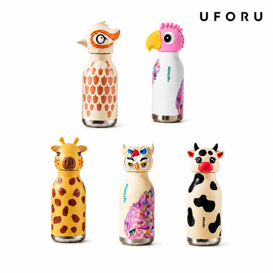 UFORU Cute Parrot & Giraffe Animal Design 316 Stainless Steel Insulated Tumbler - Portable Leakproof Vacuum Flask with Straw, Drink Insulation for Back to School, Travel