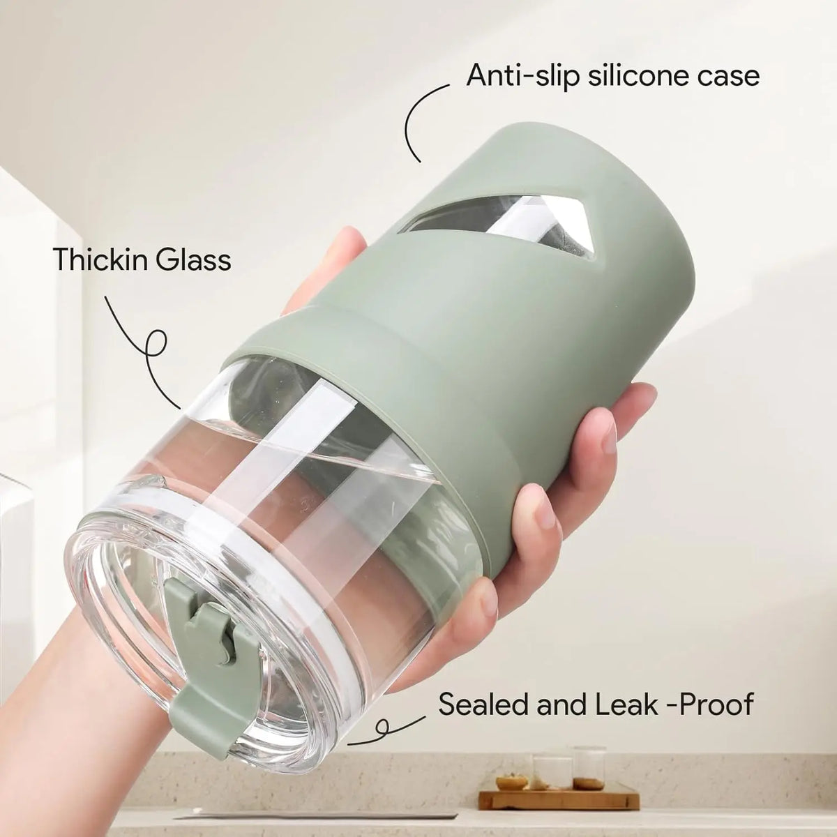 【Olivego】20oz Eco-Friendly Reusable Glass Water Tumbler - Portable 2-in-1 Cup with Bamboo Lid, Straw, Anti-Slip Silicone Sleeve, Wide-Mouth Clean, Slim Fit - Durable, Stylish Non-Insulated Hand Wash On-the-Go Drinkware for Coworkers, Adulting Gifts