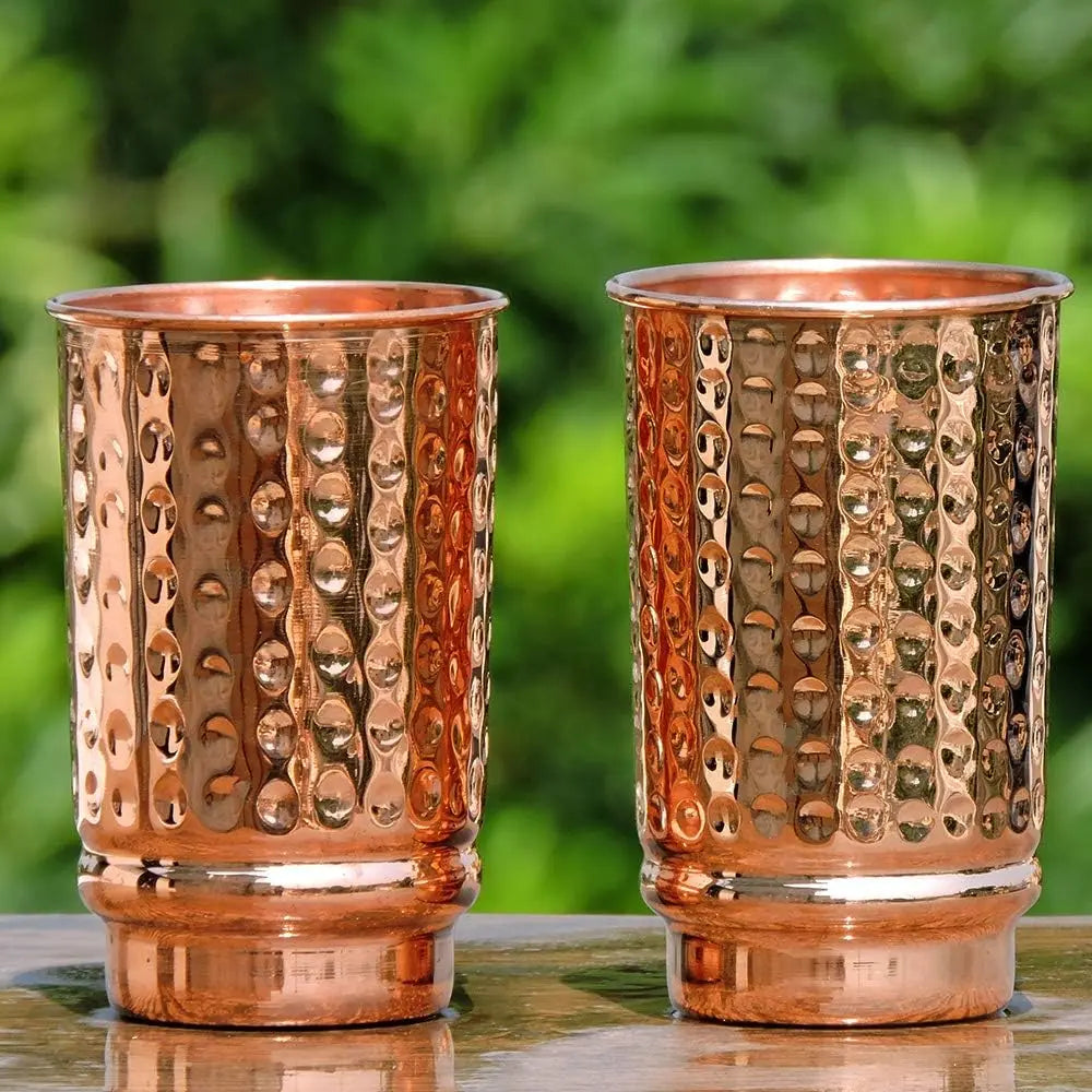 Pure Copper Water Tumblers Set of 2 - Unlined, Uncoated, Lacquer-Free | 350 Ml (11.8 US Fl Oz) Ayurveda Health Benefits Stylish Kitchenware Drinkware Mugs, Water Tumbler