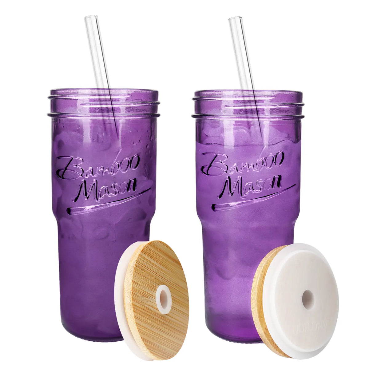 ANOTION  24oz Colored Glass Cups with Lids and Straws with Handle  -Tumbler Coffee Cups Mason Jar Coffee Bar Accessories Springtok  Bamboo Drinkware Bottles