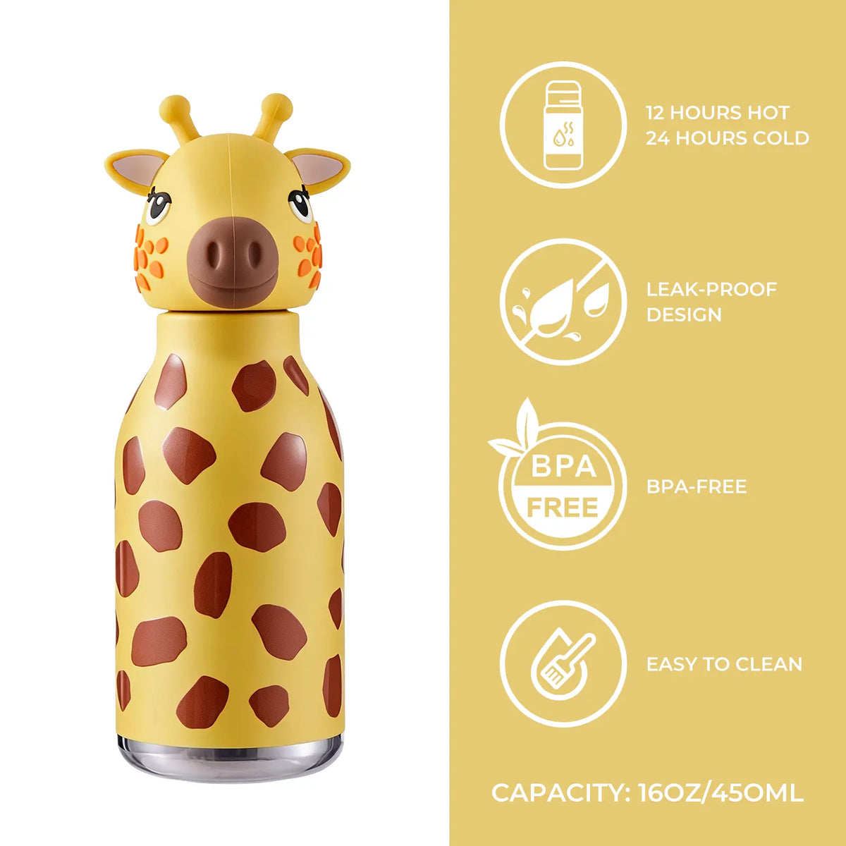 UFORU Cute Parrot & Giraffe Animal Design 316 Stainless Steel Insulated Tumbler - Portable Leakproof Vacuum Flask with Straw, Drink Insulation for Back to School, Travel