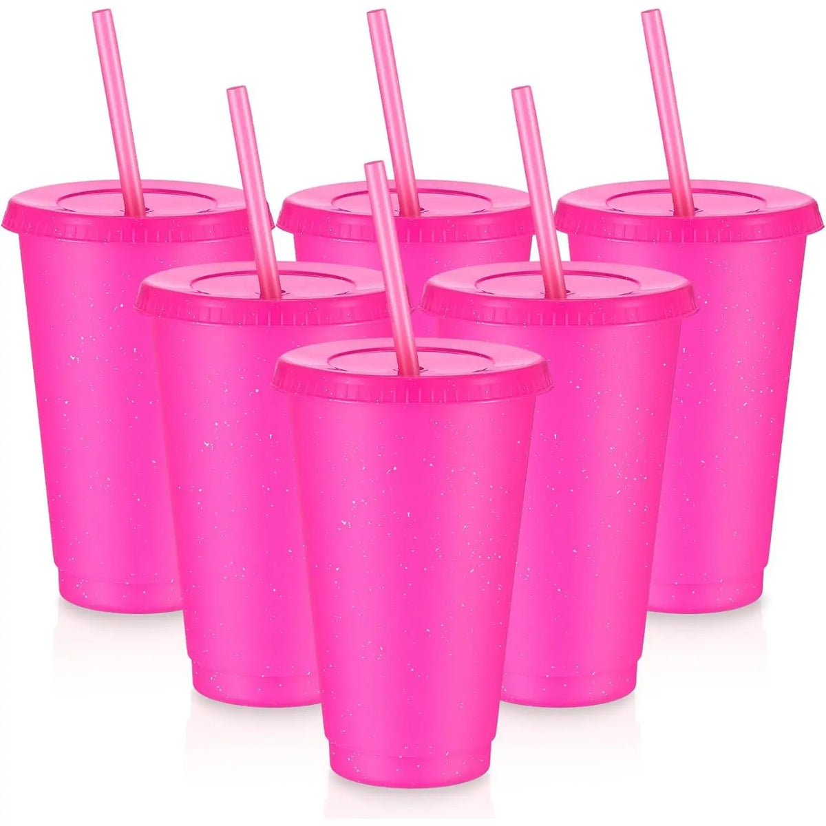 6 count  Tumbler with Lids and Straws Plastic Iced Coffee Tumbler Glitter Travel Mug Cup for Smoothie Juices Birthday Party Cold Drink Coffee Cup Bulk for Adult  Women(16 oz,Pink)