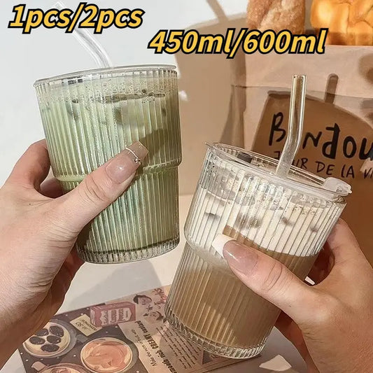 Insulated Glass Cup with Straw and Lid, Leak-Proof Portable Travel Mug for Coffee & Drinks, Drinkware Available in Single or Dual Pack, Leakproof Straw Cup
