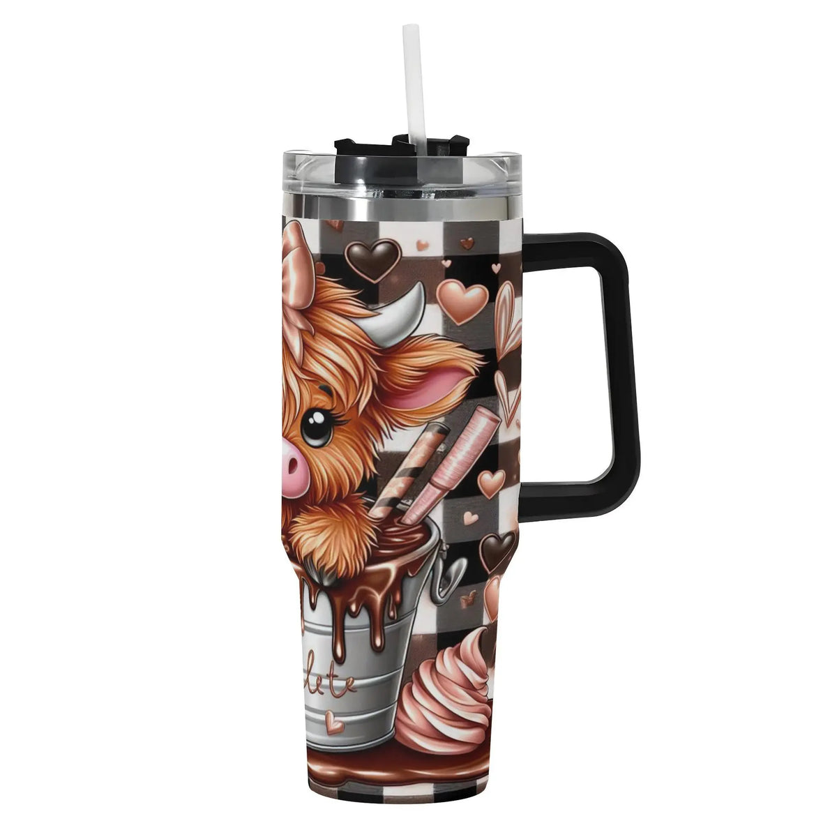 40oz Stainless Steel Vacuum Insulated Tumbler With Lid, 1 Count Cute Highland Cow Pattern Insulated Water Bottle, Travel Accessories, Summer Cool Bottle, Drinking Cup for Home Office School, Insulated Travel Drinkware