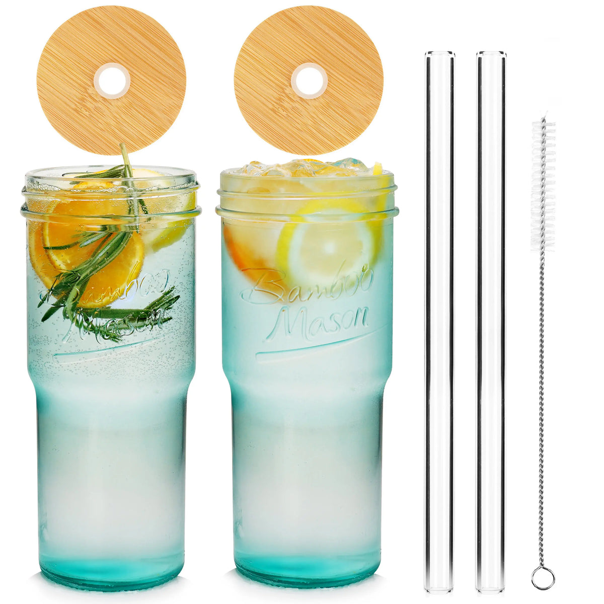 ANOTION  24oz Colored Glass Cups with Lids and Straws with Handle  -Tumbler Coffee Cups Mason Jar Coffee Bar Accessories Springtok  Bamboo Drinkware Bottles