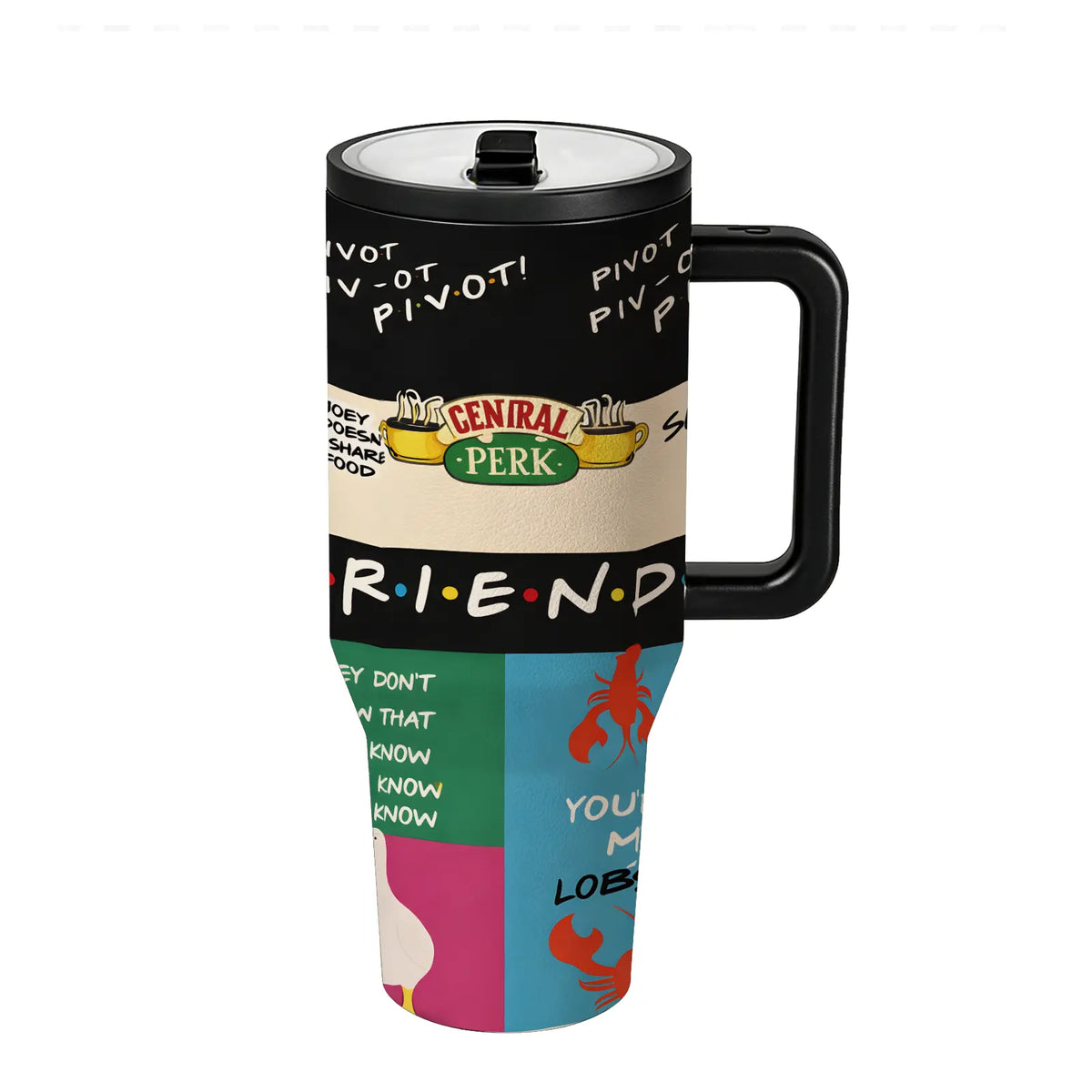 1pc 40oz Friends Coffeehouse Tumbler, Insulated Drinkware, Stainless Steel Insulated Mug with Handle, Vacuum Insulated Cups, Retro Quote Travel Cup for Coffee, Tea and Cold Drinks, Large Capacity Vacuum Flask Gift for Friends, Dad Tumbler
