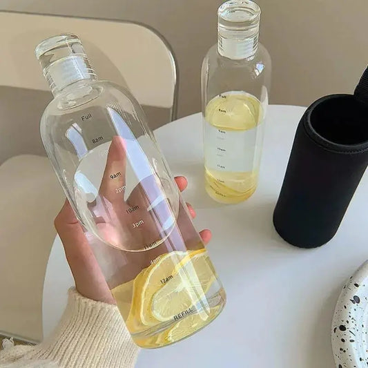 500ML/16.9oz Transparent Clear Polypropylene Plastic Sports Water Bottle with Time Marking, Leak Proof Juice Milk Cup, Portable School Gym Sports Cup, Drinkware, Reusable Water Bottles, Water Bottle For Gym, Leakproof Sports Bottle